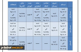 تقویم آموزشی دانشگاه  برای نیمسال اول و دوم و تابستان سال تحصیلی 96-95