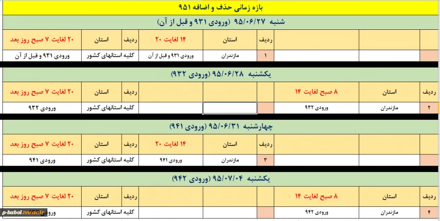 دستورالعمل و زمانبندی حذف واضافه ترم  951 2