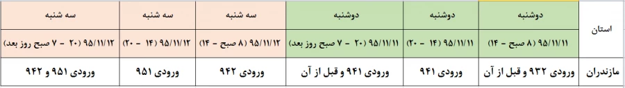 جدول زمانبندی انتخاب واحد ترم بهمن 95 به تفکیک ورودی دانشجویان 2