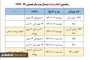 ضوابط انتخاب واحد اینترنتی ترم 962 و جدول زمانبندی انتخاب واحد و حذف واضافه 3