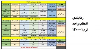 جدول زمانبندی انتخاب واحد 1-1400