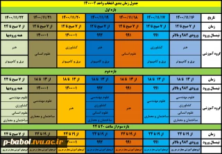 جدول زمان بندی انتخاب واحد ترم بهمن 1400(002)