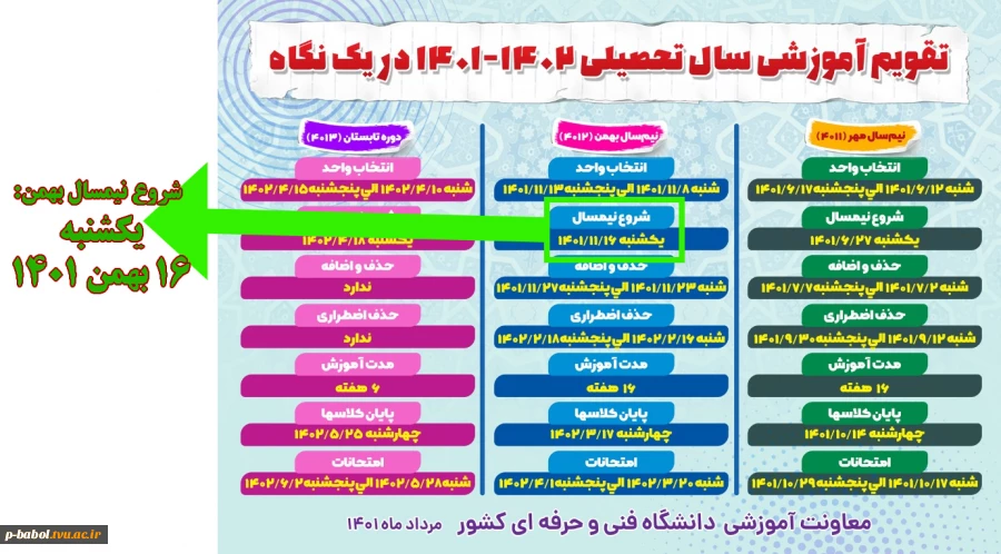 تقویم آموزشی سال تحصیلی 1402-1401 2